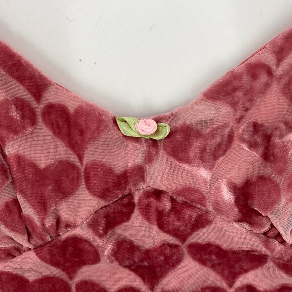 Betsey Johnson Pink Velvet Heart Ruffle Hi-Low Midi Dress | Size 0 - Picture 7 of 8